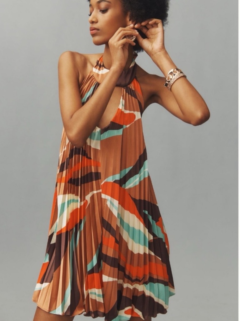 NWT Anthropologie Hutch Halter Pleated Swing Mini Dress XL